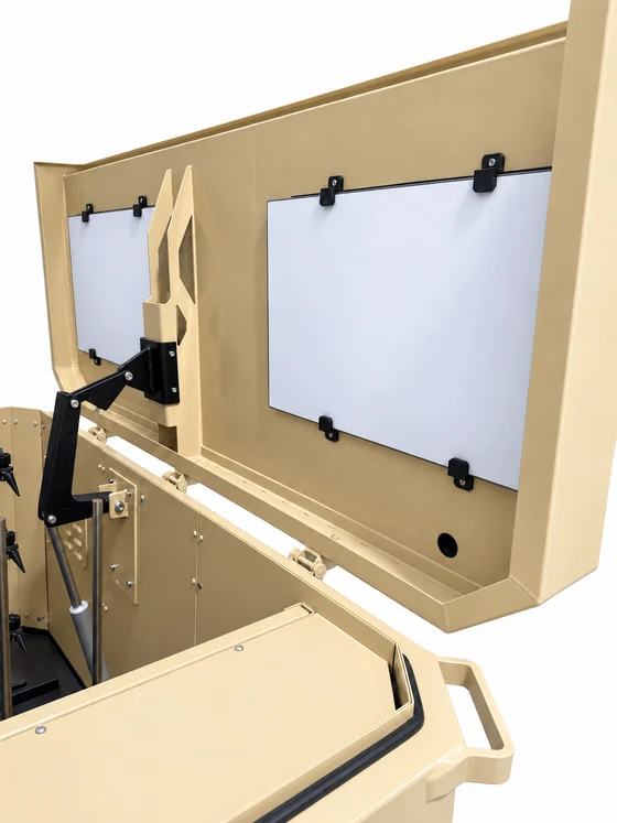 Close-up of the inside of an open RIDGE door and its support mechanism